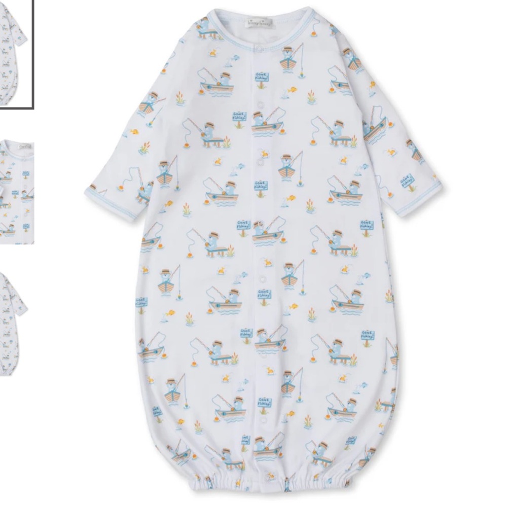 Kissy Kissy White Baby Gown with Gone Fishing Print